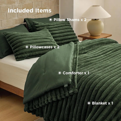 GentleSoft All Season Comforter Set 6-Piece — SnapTech 2-in-1 with Detachable Fluffy Blanket, Year Round Bedding