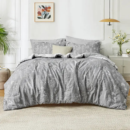 🌺 3-Piece Soft Floral Reversible Bed Set — Cute Botanical Flowers Comforter with 2 Pillow Shams, Lightweight Cozy Bedding