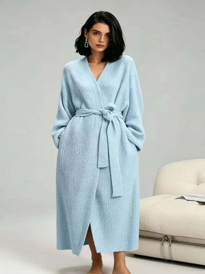 Soft Cozy Fleece Robe for Women — Double-Sided Thickened Long Plush Flannel Loungewear, Warm Fall Winter Pajama Gift