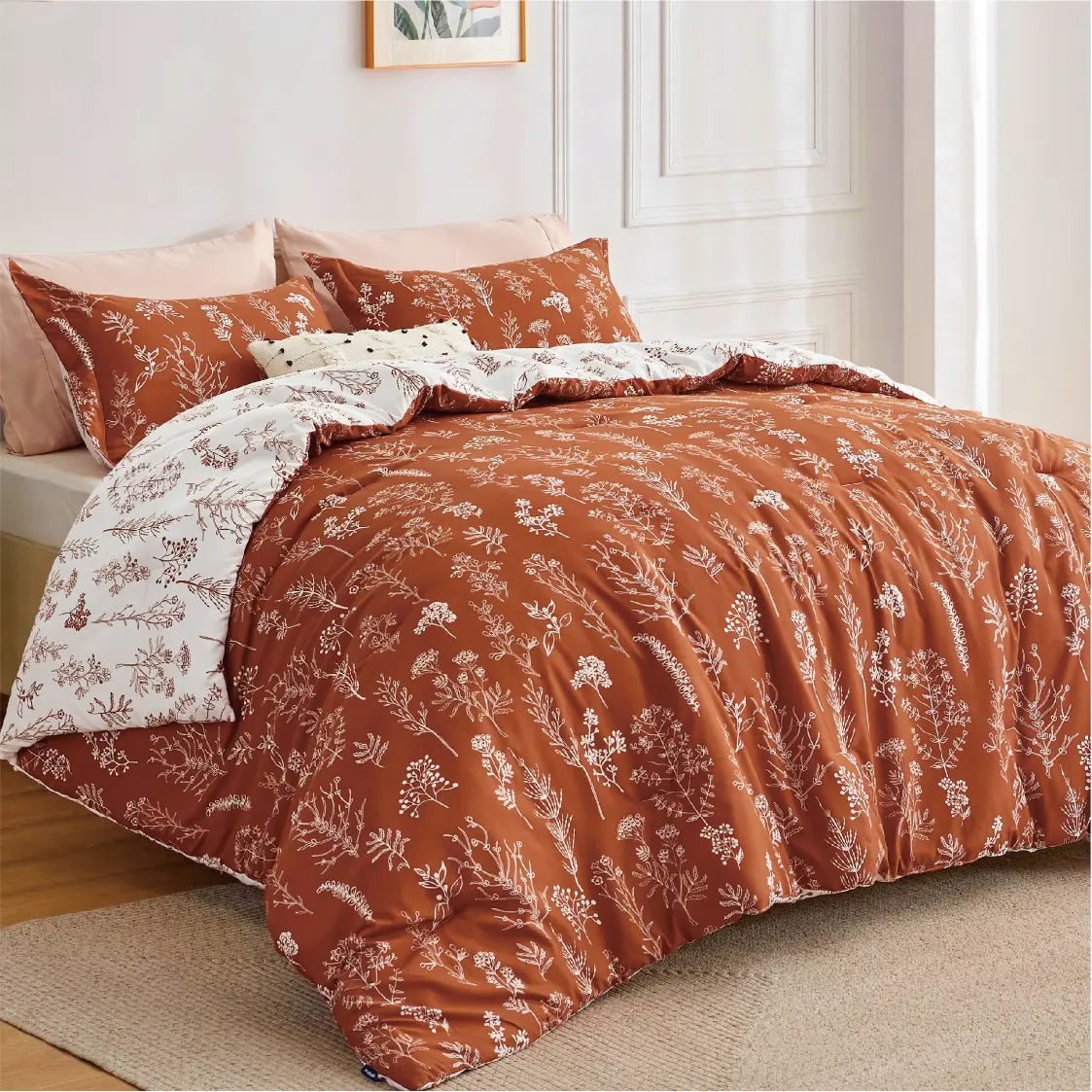 🌺 3-Piece Soft Floral Reversible Bed Set — Cute Botanical Flowers Comforter with 2 Pillow Shams, Lightweight Cozy Bedding