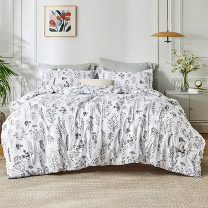 🌺 3-Piece Soft Floral Reversible Bed Set — Cute Botanical Flowers Comforter with 2 Pillow Shams, Lightweight Cozy Bedding