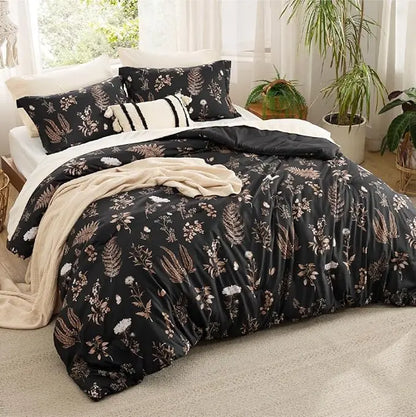 3-Piece Soft Floral Reversible Bed Set — Cute Botanical Flowers Comforter with 2 Pillow Shams, Lightweight Cozy Bedding
