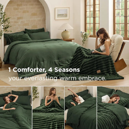 GentleSoft All Season Comforter Set 6-Piece — SnapTech 2-in-1 with Detachable Fluffy Blanket, Year Round Bedding